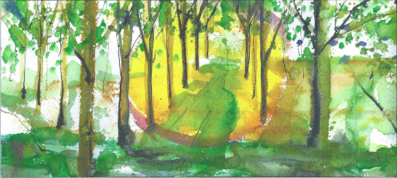 Claudio Jaccarino, Luce tra gli alberi nelle golene, acquerello