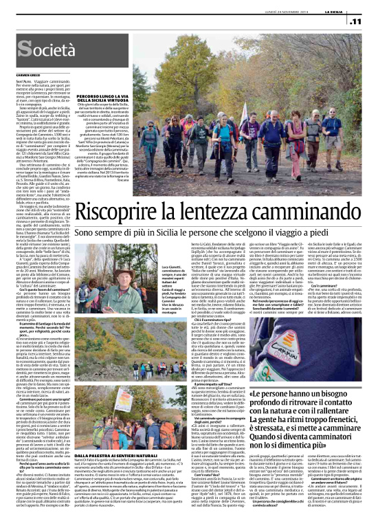 Riscoprire la lentezza camminando, La Sicilia, Lunedì 24 novembre 2014, Carmen Greco