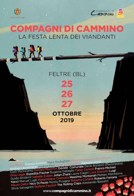 Locandina Festa lenta dei viandanti. Compagni di Cammino. Feltre 25-26-27 ottobre 2019