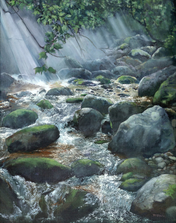Spring Brook after rain, Olio su tela di Rebecca M. Fullerton