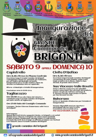 Inaugurazione del GRANDE Cammino dei BRIGANTI. Sabato 9 e domenica 10 aprile