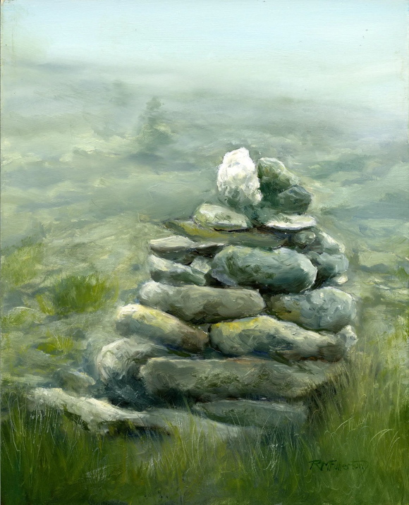 "Cairn in the fog" (ometto nella nebbia), olio su tela di Rebecca M. Fullerton