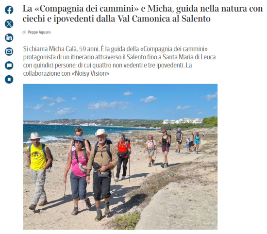 La Compagnia dei cammini e Micha, guida nella natura con ciechi e ipovedenti dalla Val Camonica al Salento